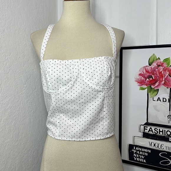 Danielle Bernstein White Polka Dot Crop Top Size 4 - Picture 3 of 8